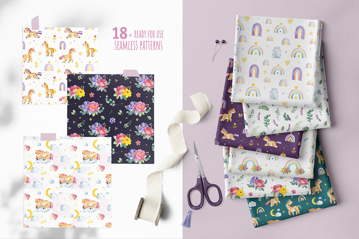 Unicorns.Cute watercolor collection, an Animal Illustration by Kate_Rina (Photo 13 of 16)