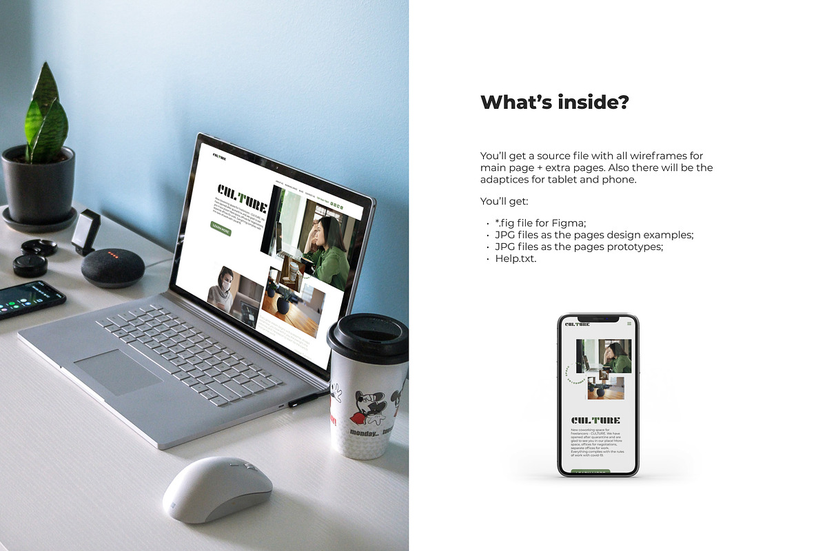 Coworking Website template, a Wireframe Template by helgascandinavus (Photo 2 of 5)