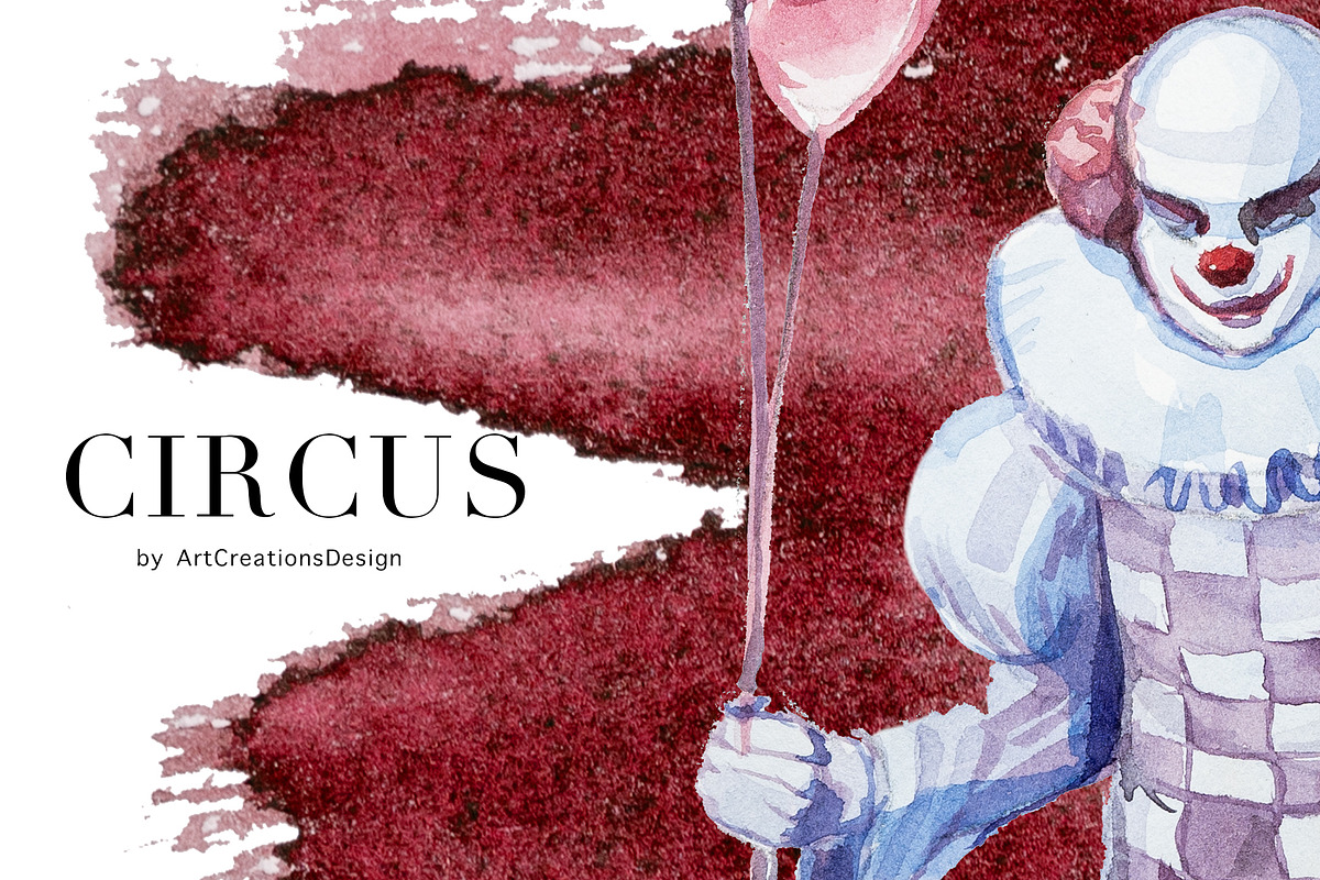 Watercolor Circus Clipart Set, a Seasonal Illustration by ArtCreationsDesign (Photo 3 of 8)