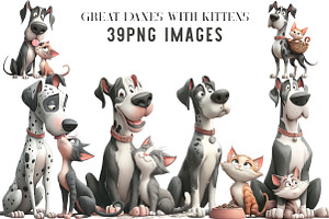 Great Danes with Kittens Clipart, an Illustration by DreamArtGraphic