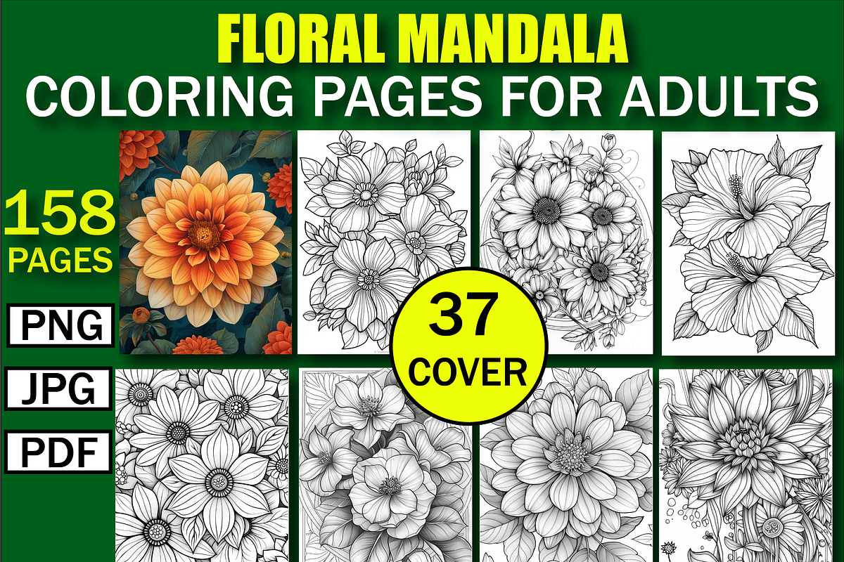 Floral Mandala Adult Coloring Pages, a Decorative Illustration by Design Zone (Photo 1 of 7)