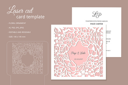 Laser cut invitation template, a Card Template by MARIA KOLYADINA