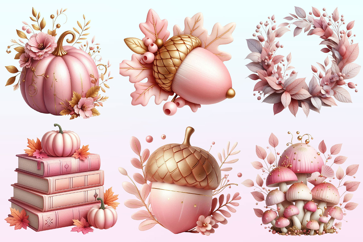 Watercolor Pink Autumn Fall Clipart, a Graphic by CitraGraphics (Photo 2 of 4)