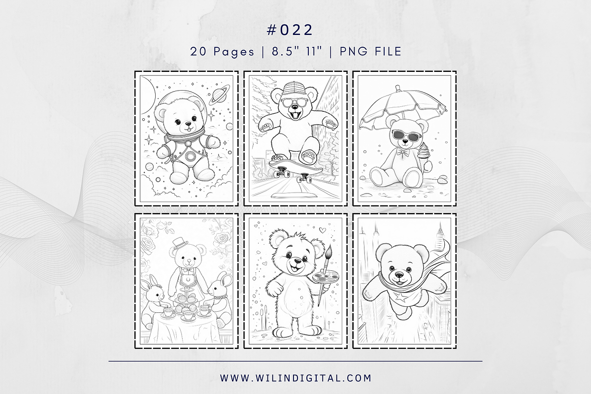 20 Teddy Bear Coloring Pages Digital, an Illustration by Wilin Digital (Photo 2 of 3)
