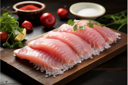 Raw fish fillet. Generate Ai, a Food & Drink Photo by Ylivdesign