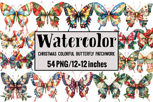 Christmas Colorful Butterfly Patchwo, an Illustration by Design Market