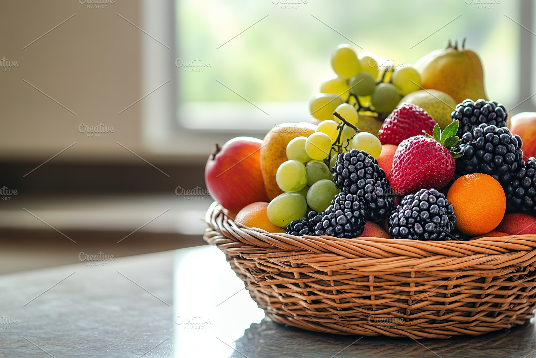 Wicker basket with fresh and ripe fruits, a Food & Drink Photo by AlyaAnd