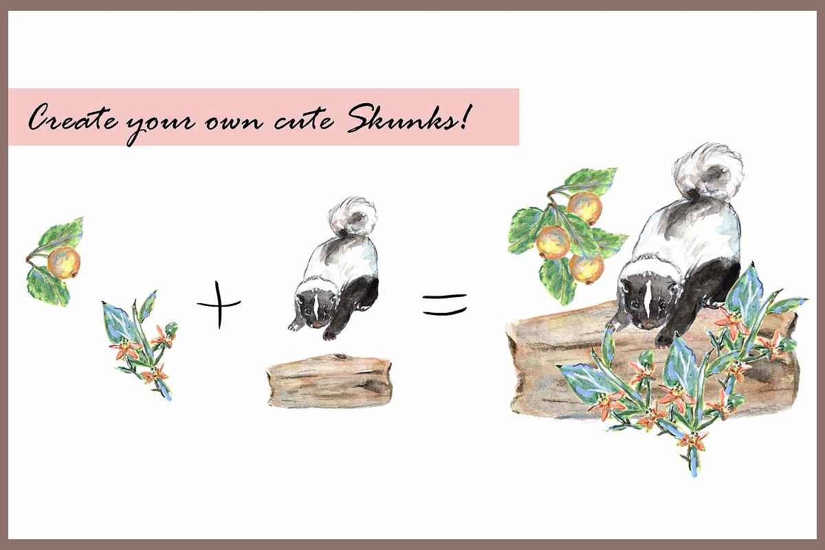 Bunny & Skunk-Watercolor Clipart, an Animal Illustration by VianneArt (Photo 6 of 8)