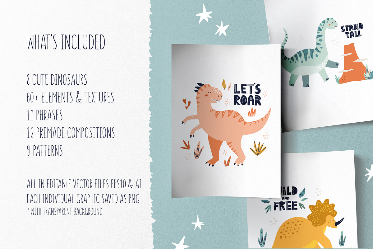 Cute Dino. Abstract Kids Set, an Object Graphic by MaNechaeva (Photo 2 of 12)