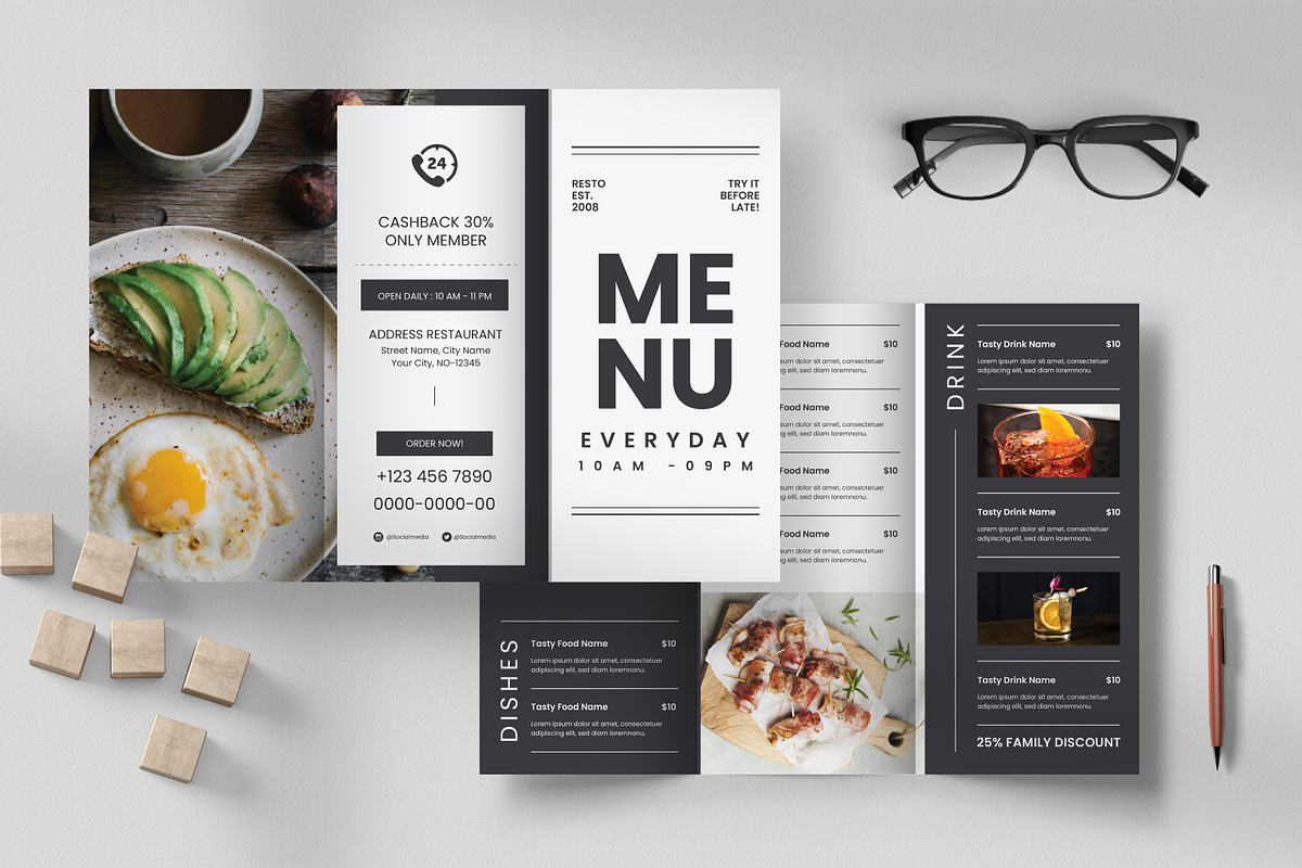 Restaurant Menu Trifold Brochure, a Brochure Template by Annora Studio (Photo 4 of 5)