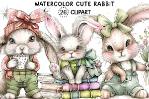 Watercolor Cute Rabbit Png Clipart, an Illustration by Creative Art