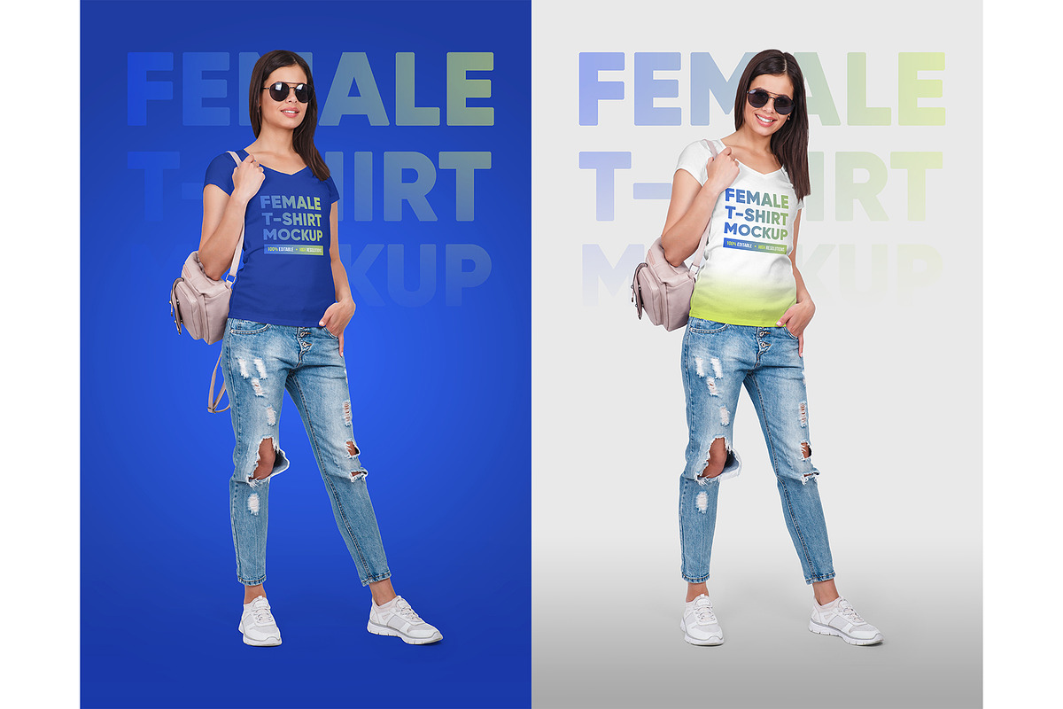Female V-Neck T-Shirt Mockup, a Shirt Mockup by Hi, Mock-Up! (Photo 6 of 10)