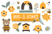 Bees, Honey Cartoon Vector Clipart, a Decorative Illustration by Elena Dorosh (Thumbnail 1 of 2)