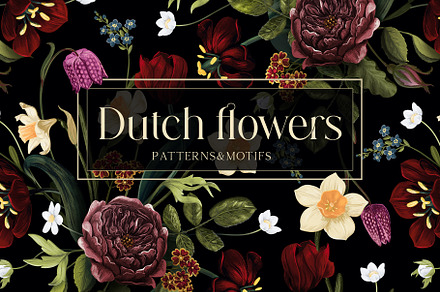 Dark Botanical Flowers pattern&motif