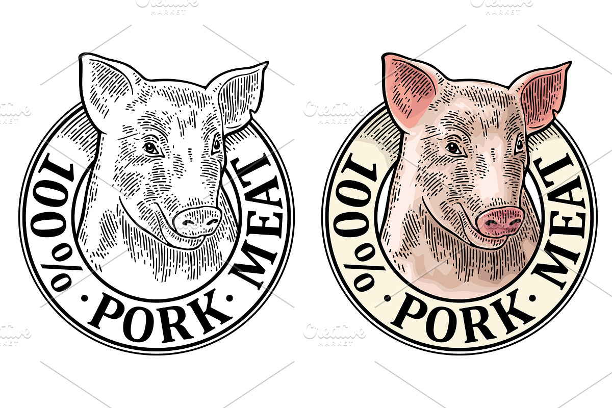Pig head. 100 percent pork meat, an Animal Illustration by MoreVector