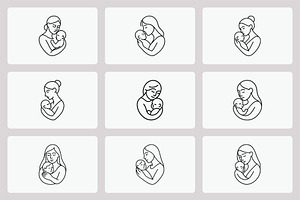 Mother baby logo bundle line art, an Outline Icon by Vectorium Studio