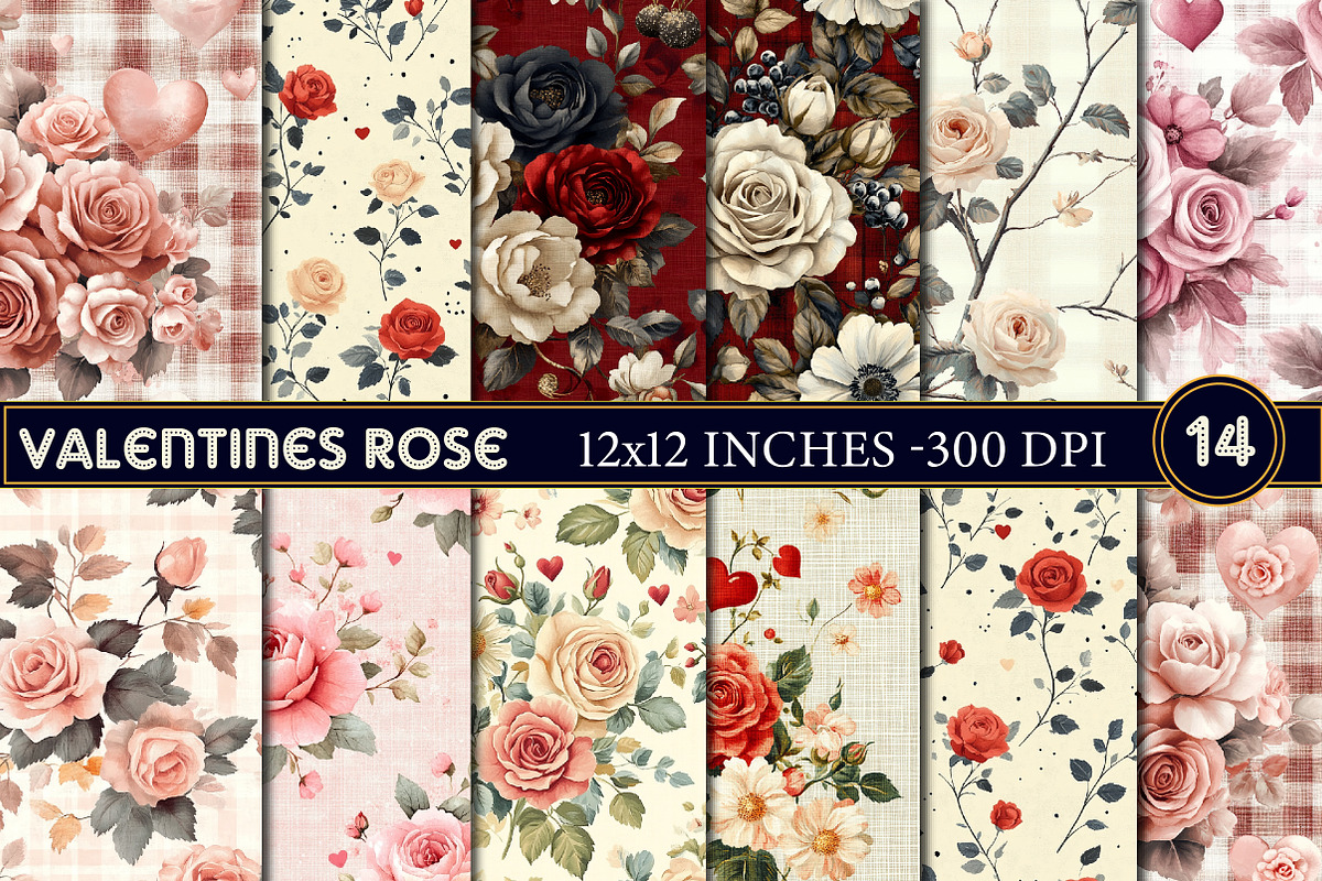 Valentines Rose Digital Papers, an Illustration by Designworld (Photo 1 of 4)