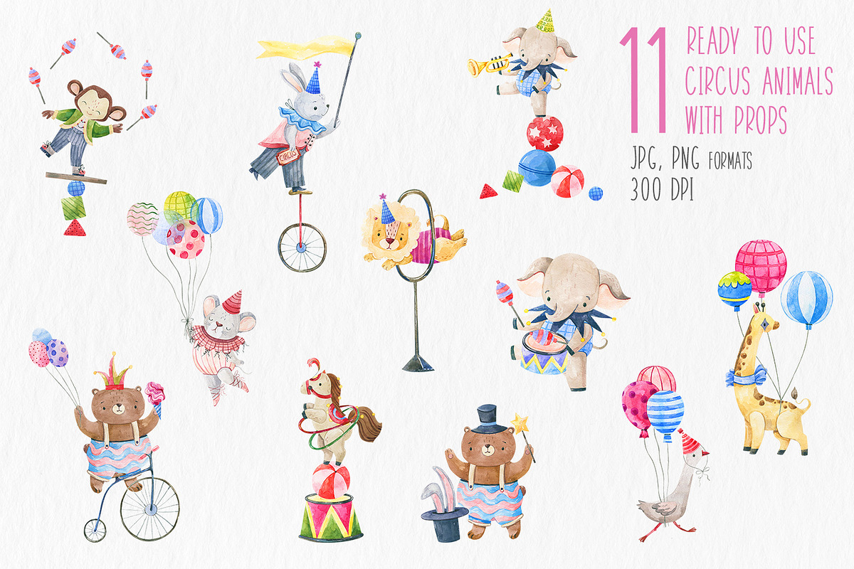 Watercolor Circus Animals Clipart, an Animal Illustration by the_myro (Photo 5 of 16)