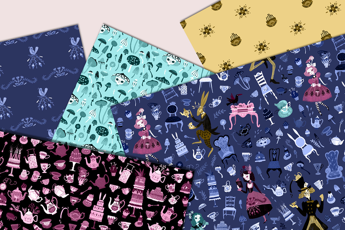 Mad Tea Party - Alice Digital Papers, a Pattern Graphic by Lilla Bölecz (Photo 2 of 6)