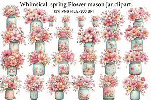 Whimsical spring Flower mason jar, an Illustration by Designworld