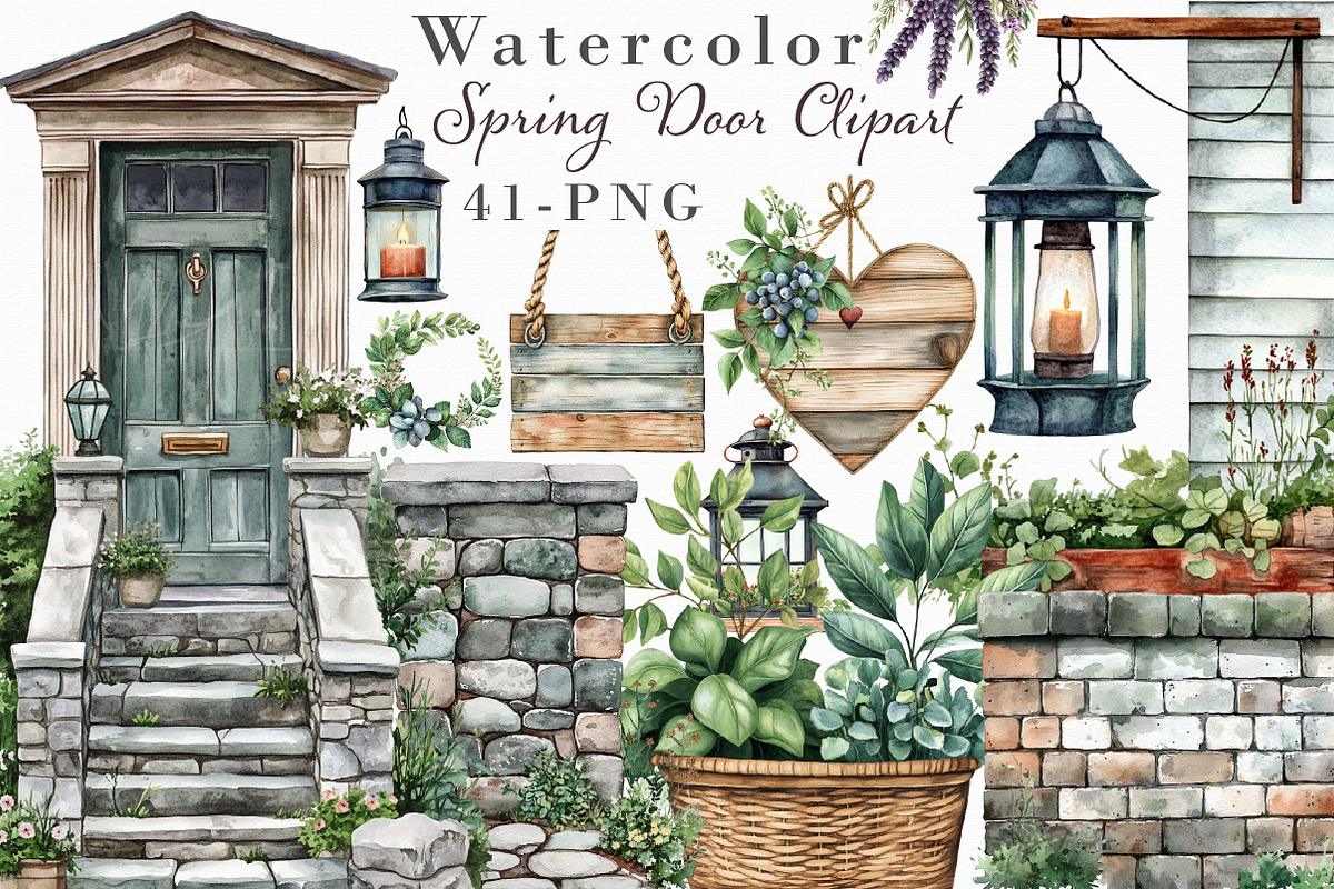 Watercolor Spring Door Clipart, an Illustration by Libby Wishes (Photo 1 of 7)