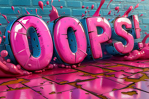 Bright pink 3D text 'OOPS!' splattered with colorful paint on a textured surfac, a Background Photo by ImageMir