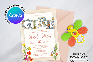 TWO Editable Baby Shower Template, a Design Template by Sally Salinas