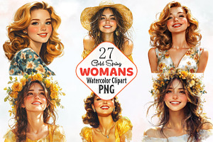 Gold Spring Woman Watercolor Clipart, a Person Illustration by RobertsArt