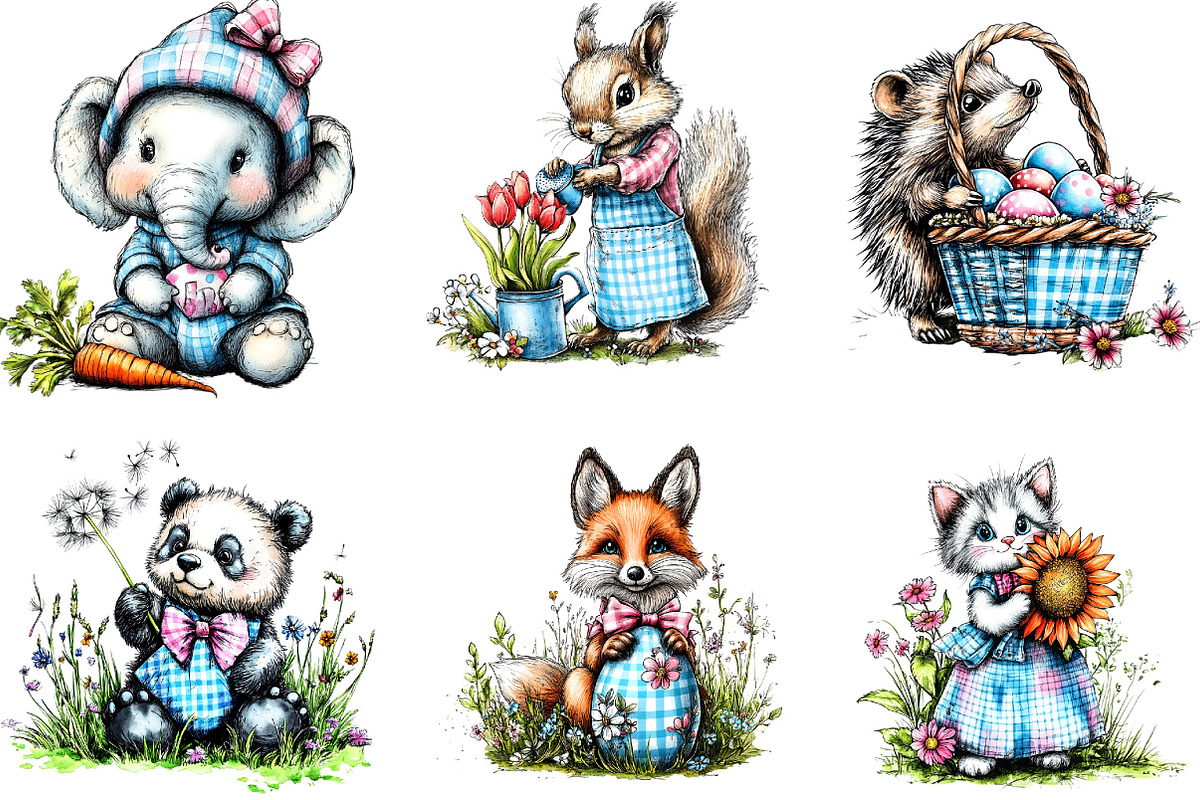 Blue Pink Gingham Spring Clipart, an Illustration by Designking (Photo 5 of 5)