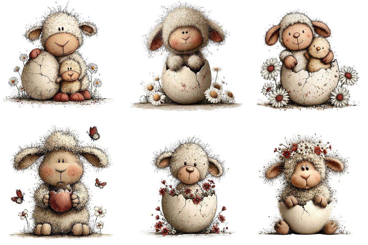 Whimsical Easter Sheep Clipart, an Illustration by CreationArt (Photo 4 of 7)