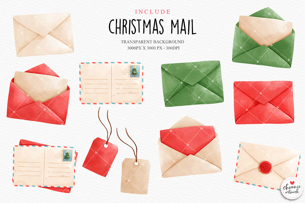 Christmas mail clipart, an Illustration by Chonnieartwork (Photo 5 of 7)