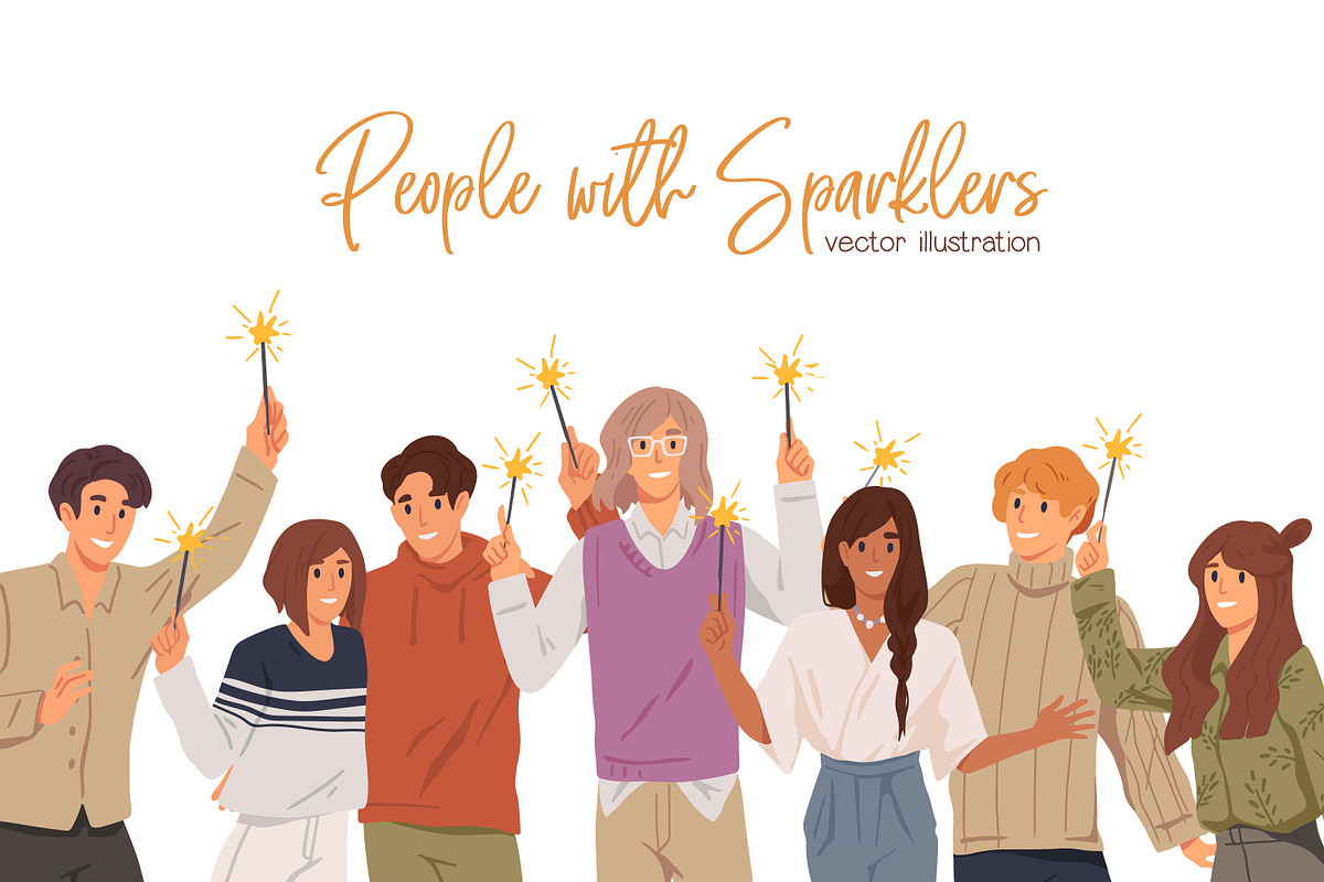 People celebrating with sparklers, a Decorative Illustration by Good Studio (Photo 1 of 3)