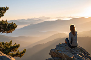 Woman sitting on a rocky cliff, a Sports & Recreation Photo by MistyDay