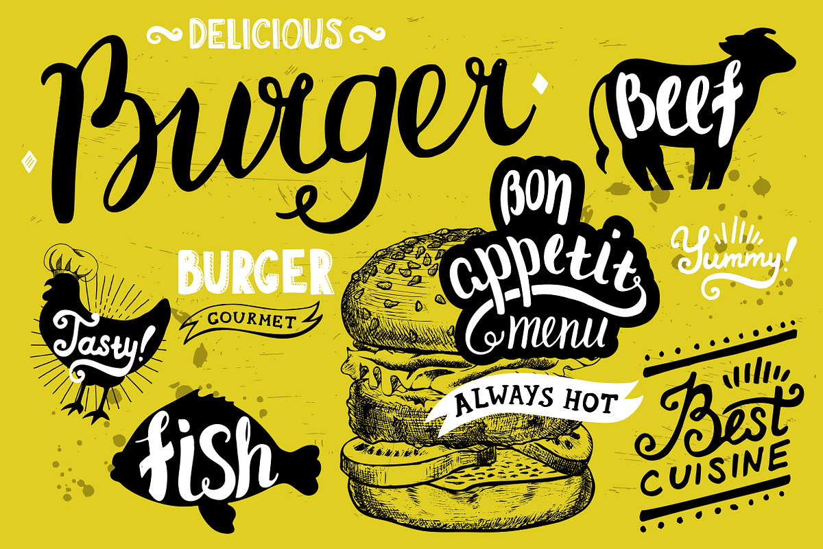 Burger logo illustration, a Food Illustration by SpaceDuck