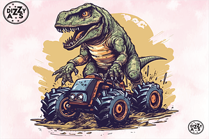 T-Rex Riding Monster Truck Clipart