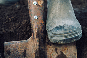 Man digs on garden