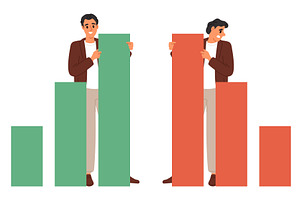 Joyful and sad businessman stands, a Finance Illustration by Vectorbuum