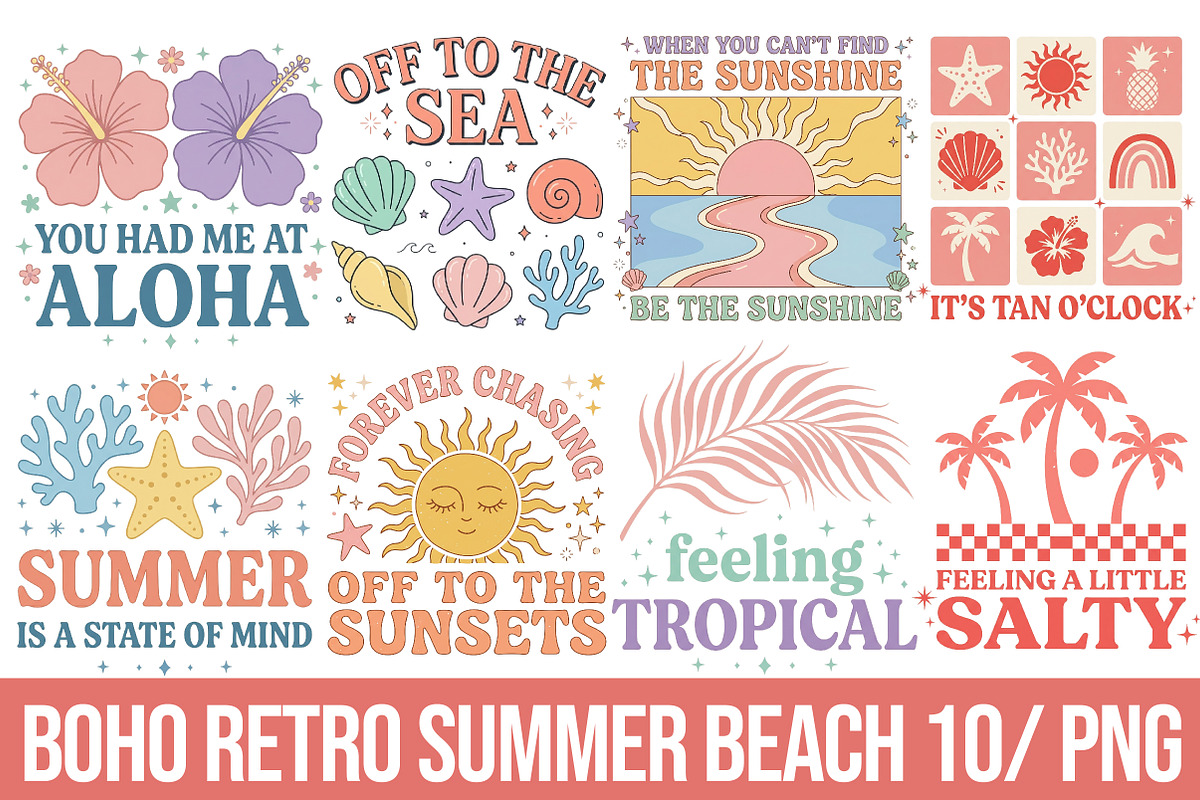 Boho Retro Summer Beach PNG Bundle, a Seasonal Illustration by CraftArtStudio (Photo 1 of 4)