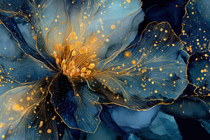 Blue and gold flower with abstract, a Photo by Pavel_design