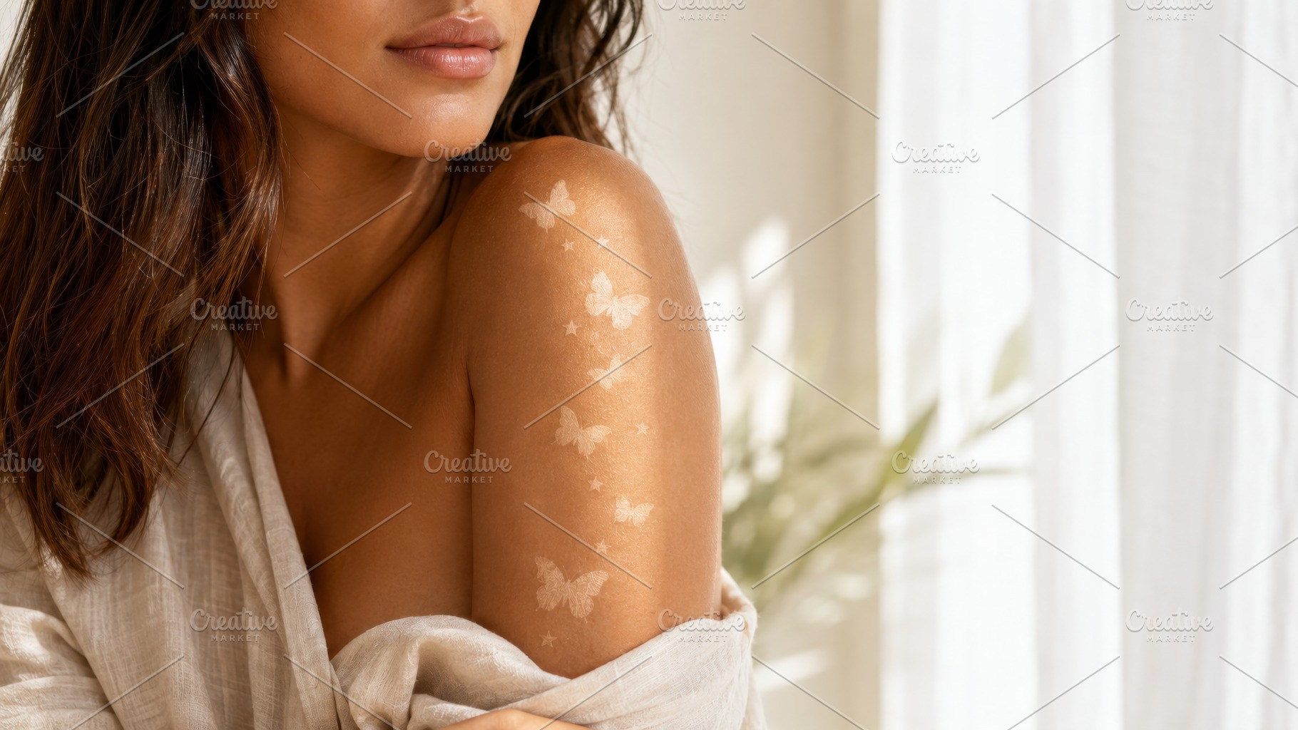 Temporary butterfly tantoo on womans, a Photo by Dvoevnore photos