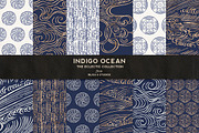 Indigo Ocean of Gold Japanese Waves, a Pattern Graphic by Blixa 6 Studios (Thumbnail 1 of 3)
