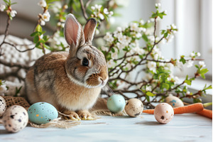 Easter composition with rabbit and, a Holiday Photo by Yulia Furman