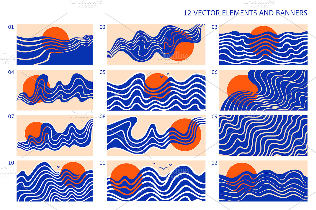 Wave and Sun. Abstract Designs, an Object Graphic by Lettering_Logo (Photo 4 of 8)