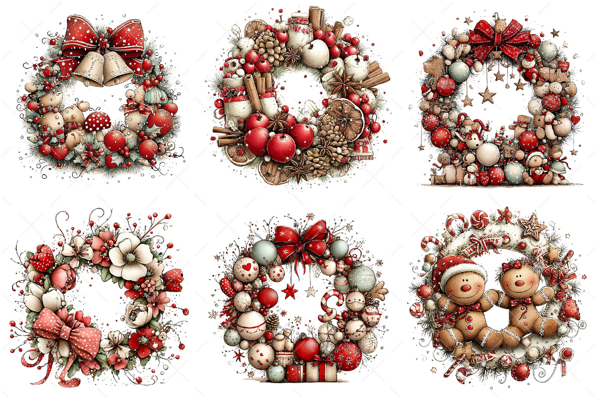 Whimsical Christmas Wreath Clipart, an Illustration by Craft Nest (Photo 3 of 11)