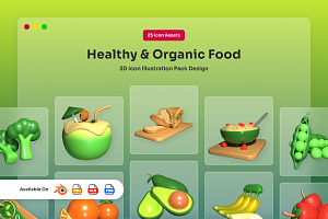 Healthy & Organic Food 3D Icon Pack, a Food Illustration by twinstd