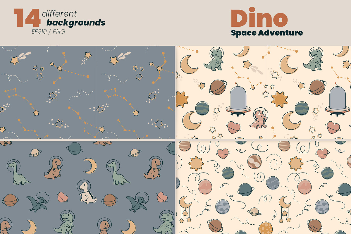 Dino Space Adventure – Vector Set, an Illustration by moja doodle (Photo 7 of 11)