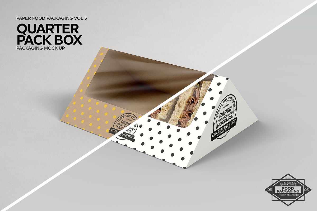 Quarter Pack Sandwich Box Mockup, a Packaging Mockup by INCDesign (Photo 4 of 5)