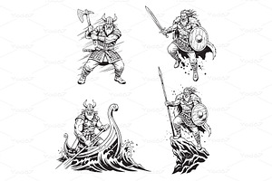 Set of dynamic Viking warrior, a Person Illustration by yod67