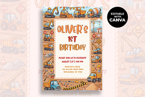 Construction 1st Birthday Invitation, an Invitation Template by M9 Design