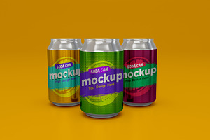 Three Soda Can Mockup, a Branding & Logo Template by shahsoft
